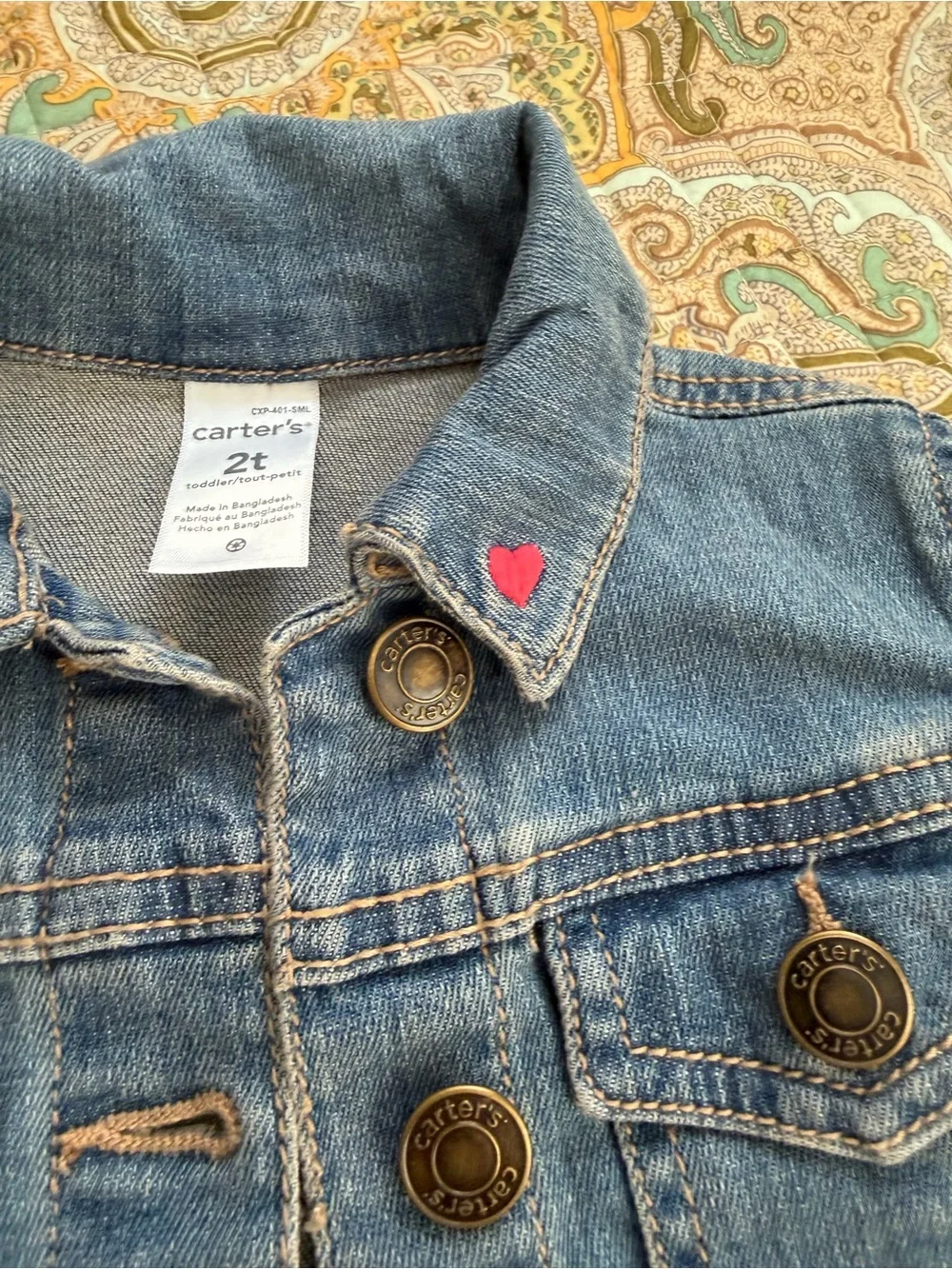 Carter's Jean Jacket 2T Toddler Girl Blue Denim Jacket with Pink Heart Accent